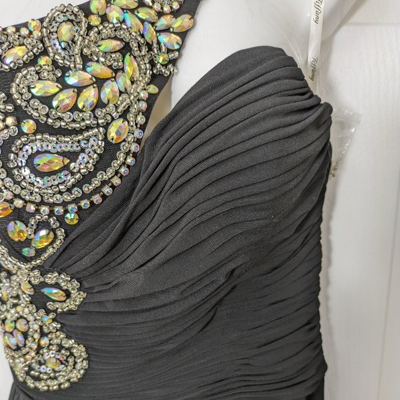 Tiffany Designs Black Rhinestone Sequin Crossover Sleeveless Prom Maxi Dress - 6 - Picture 7 of 16